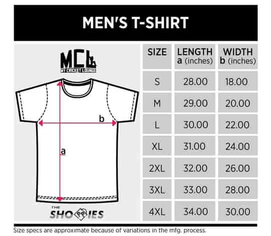 Size Chart for Cricket Shirts - The Shoppies